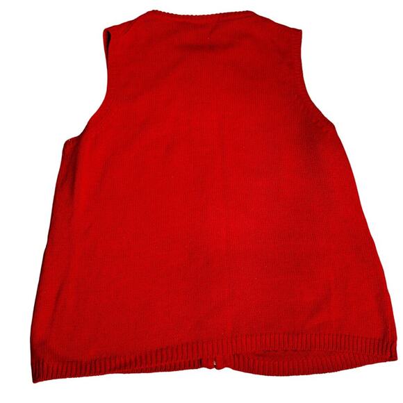 Christmas Sweater Vest Petite Women's sz Large Red Zipper Tree Poinsettia Snow - Picture 2 of 12
